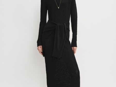 Long-sleeve crochet dress black For Sale