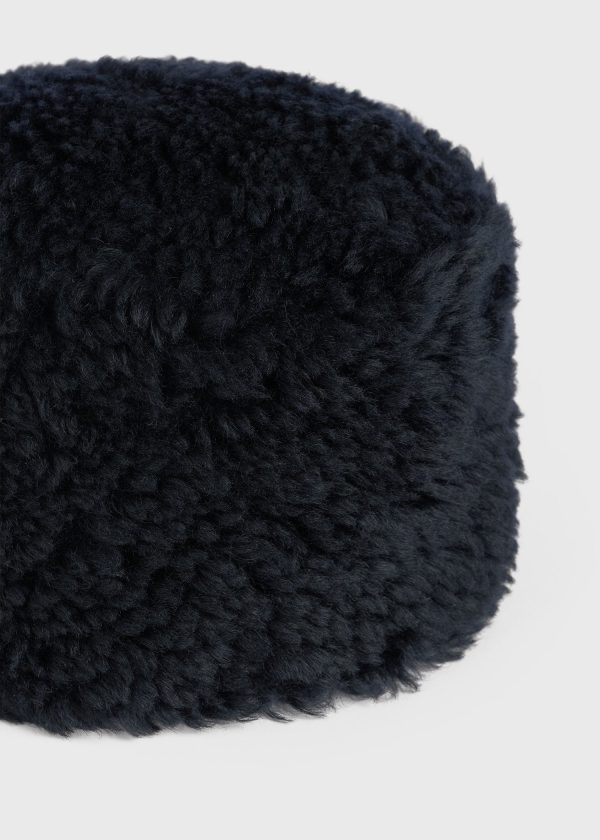 Shearling pillbox hat navy For Discount