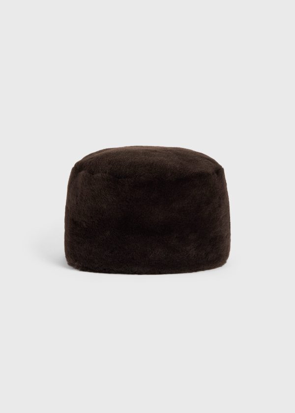 Shearling pillbox hat bark Online Sale