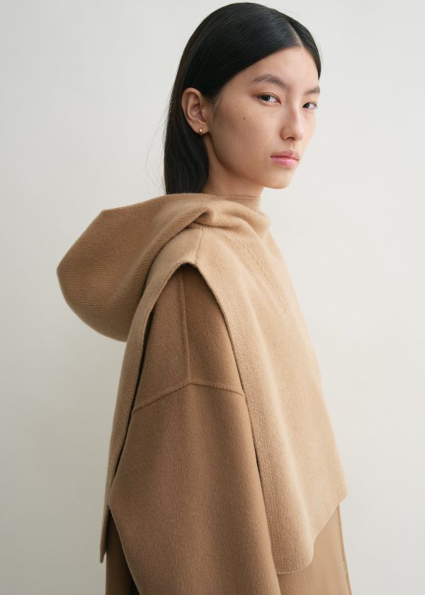 Wool cashmere hoodie bib camel Online