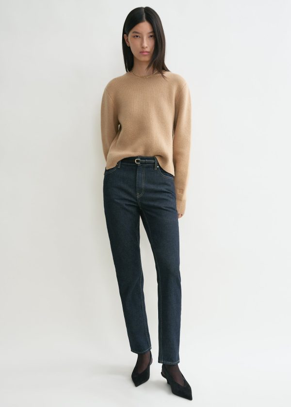 Cropped crew-neck knit camel Online now