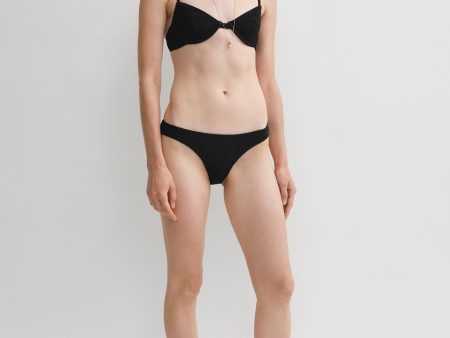 Smocked mid-rise bikini bottoms black Sale