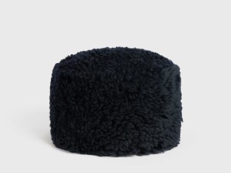 Shearling pillbox hat navy For Discount