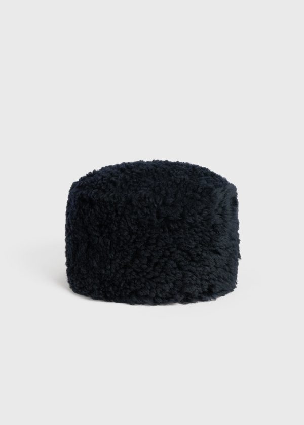 Shearling pillbox hat navy For Discount