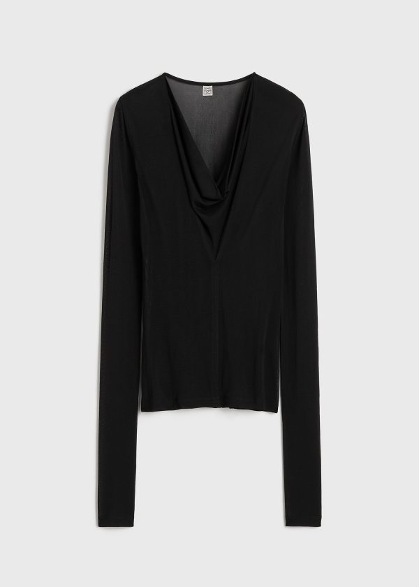 Draped V-neck top black Fashion