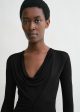 Draped V-neck top black Fashion