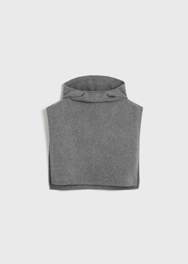 Wool cashmere hoodie bib grey melange Discount