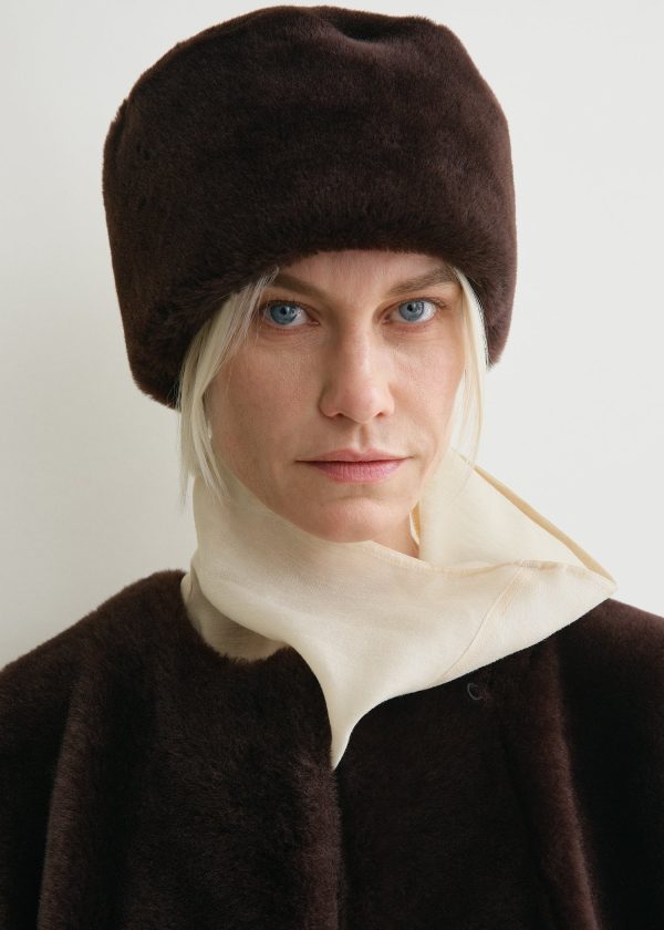 Shearling pillbox hat bark Online Sale