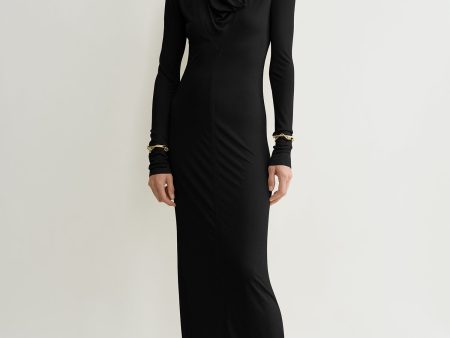 Draped V-neck dress black Online