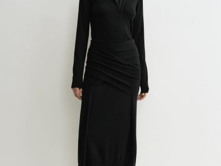 Draped fine knit skirt black Online Sale