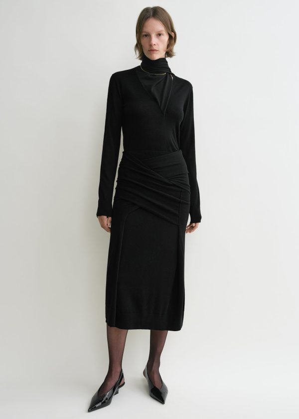 Draped fine knit skirt black Online Sale