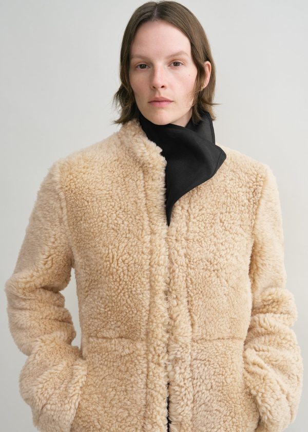 Cinched shearling jacket butter For Sale