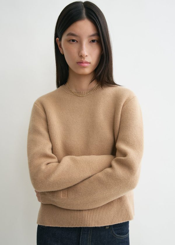 Cropped crew-neck knit camel Online now