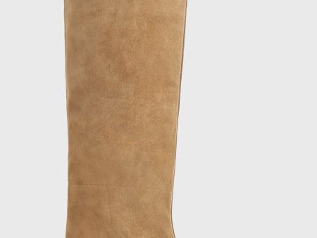 Suede wide shaft boots caramel For Cheap