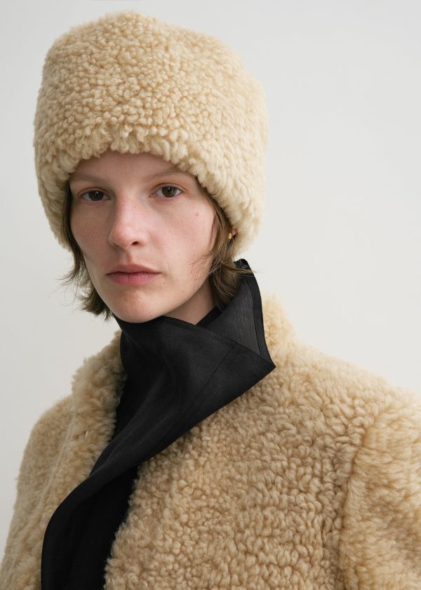 Shearling pillbox hat butter Online now