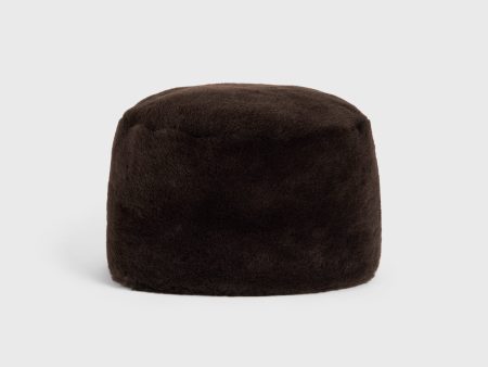 Shearling pillbox hat bark Online Sale