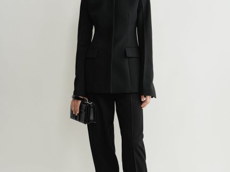 Collarless cinched jacket black Fashion