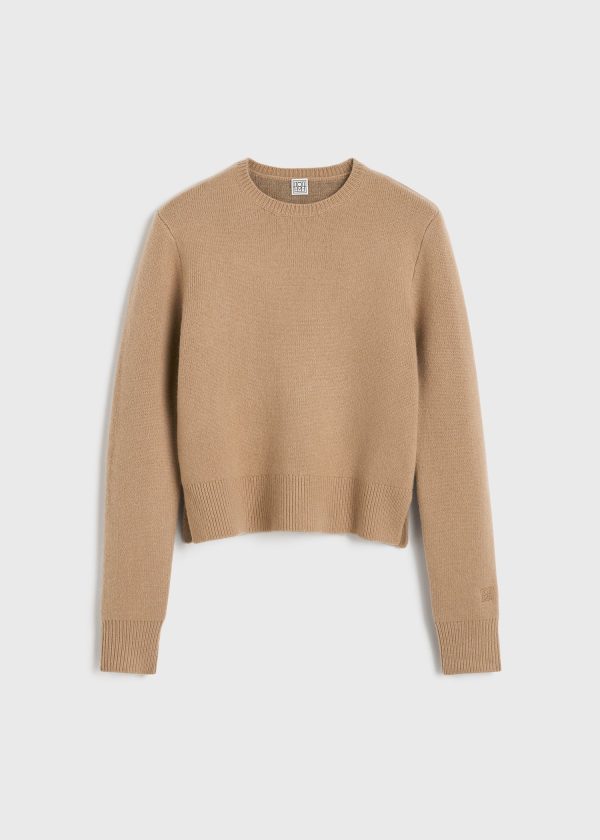 Cropped crew-neck knit camel Online now