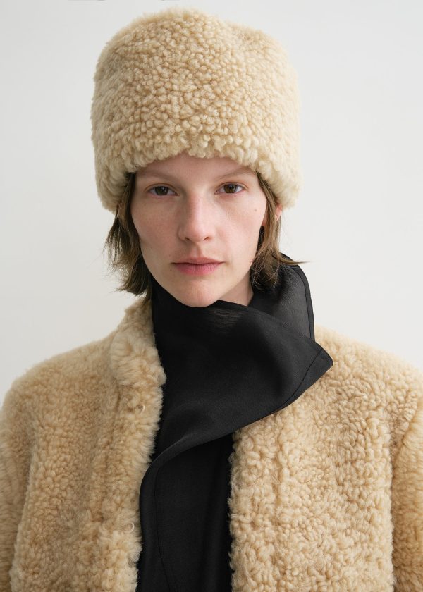 Shearling pillbox hat butter Online now