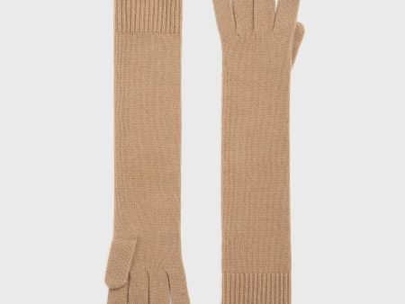 Long knit gloves camel Online