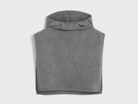 Wool cashmere hoodie bib grey melange Discount