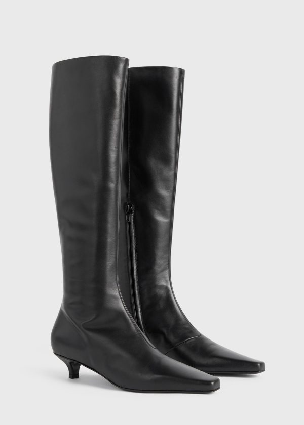 Slim leather knee-high boots black Online now