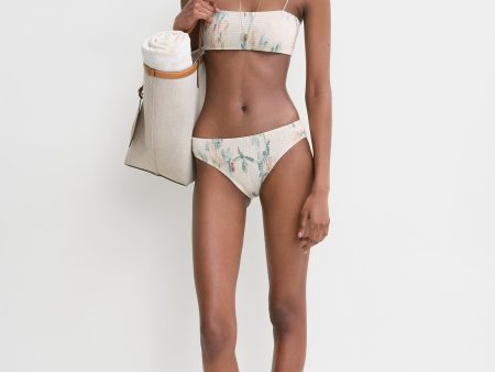 Smocked mid-rise bikini bottoms washed floral For Cheap