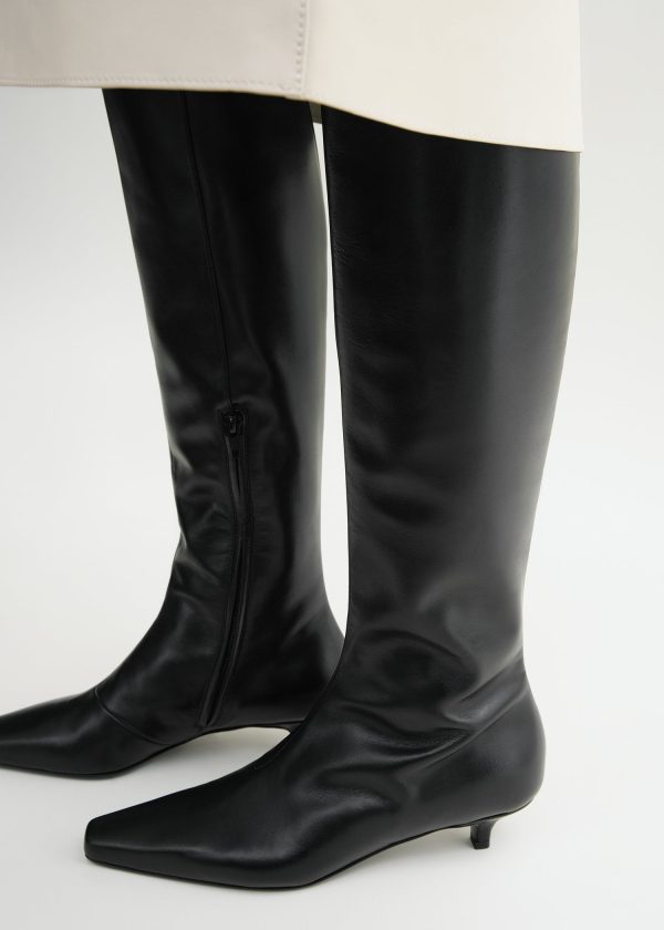 Slim leather knee-high boots black Online now