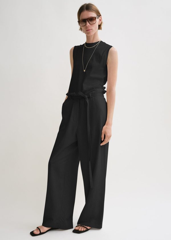 Fluid tie-waist trousers black For Sale