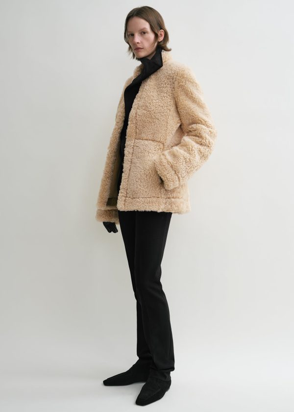 Cinched shearling jacket butter For Sale