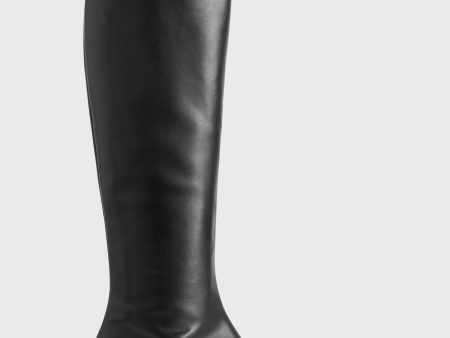 Slim leather knee-high boots black Online now