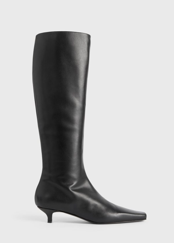 Slim leather knee-high boots black Online now