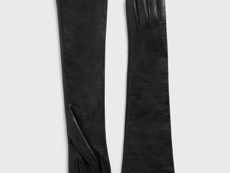 Long leather gloves black on Sale