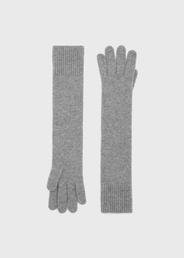 Long knit gloves grey mélange For Cheap