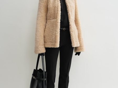 Cinched shearling jacket butter For Sale