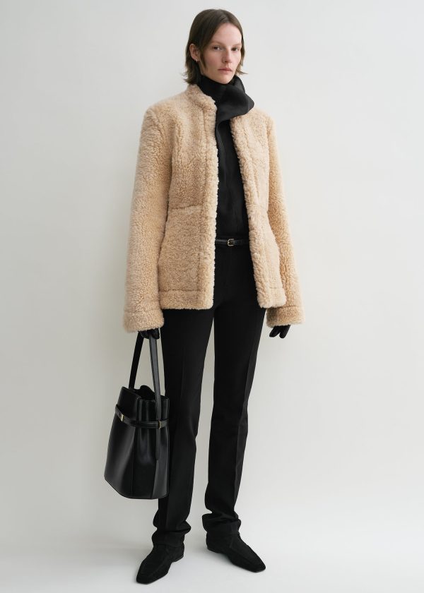 Cinched shearling jacket butter For Sale